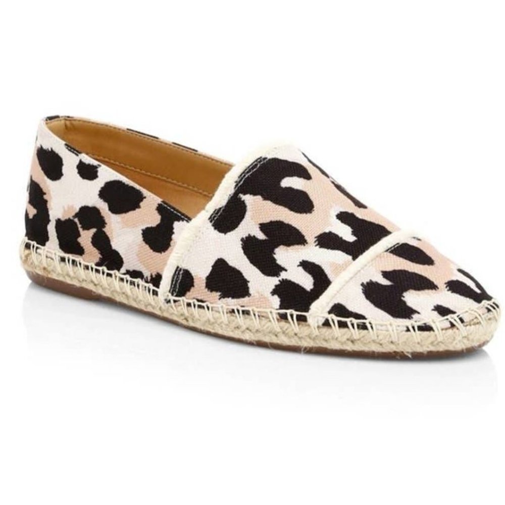 NEW Schutz Ohanna Printed Canvas Leopard Espadrilles Flat Slip On